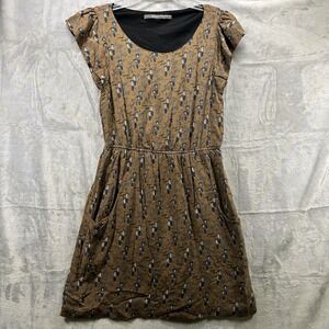 Zara Womens Short Sleeve Dress Size X-Small Workwear A-Line Pockets Parisian Dog
